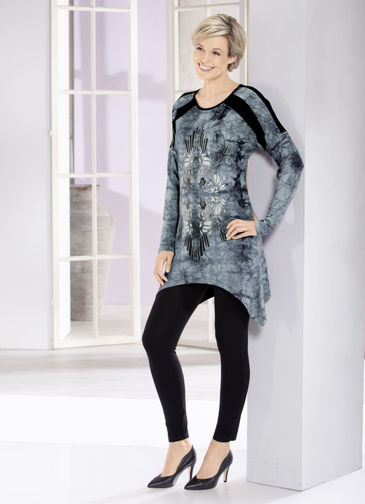 Langarm - Longshirt in aktueller Batik-Optik in 2 Farben Ansicht 2 Langarm - Longshirt in aktueller Batik-Optik in 2 Farben, in Größe 038 bis 056, in Farbe GRAU BATIK Ansicht 2