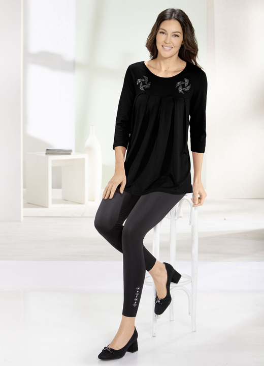 3/4-Arm - Longshirt mit Zierplättchen in 3 Farben, in Größe 038 bis 056, in Farbe SCHWARZ Ansicht 2