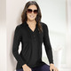 Shirts - Poloshirt mit kurzer Zierknopfleiste in 3 Farben – Farbe SCHWARZ Shirts - Poloshirt mit kurzer Zierknopfleiste in 3 Farben, in Größe 036 bis 054, in Farbe SCHWARZ