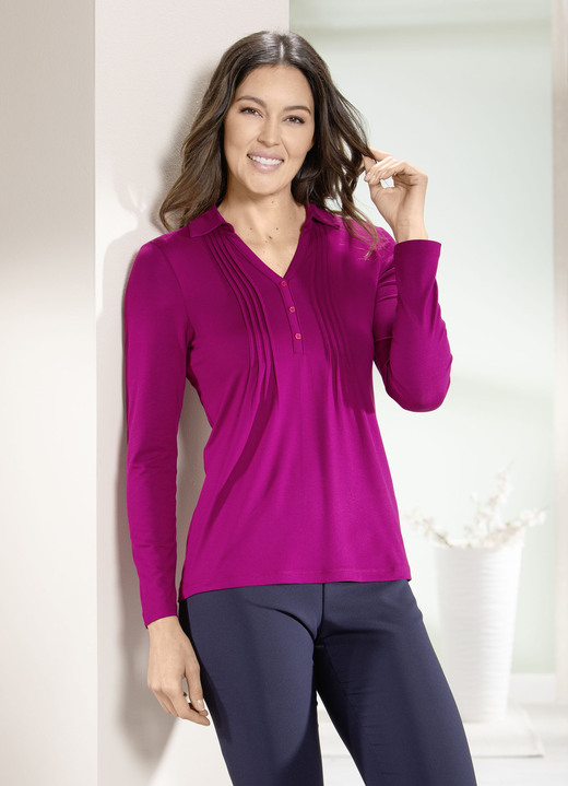 Shirts - Poloshirt mit kurzer Zierknopfleiste in 3 Farben Ansicht 3 Shirts - Poloshirt mit kurzer Zierknopfleiste in 3 Farben, in Größe 036 bis 054, in Farbe SCHWARZ Ansicht 3