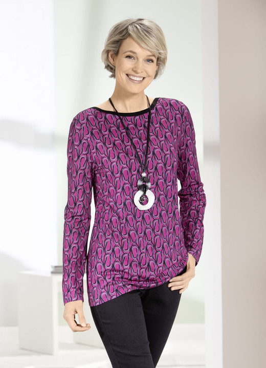 Langarm - Shirt mit U-Boot-Ausschnitt, in Größe 038 bis 054, in Farbe FUCHSIA-SCHWARZ Ansicht 2