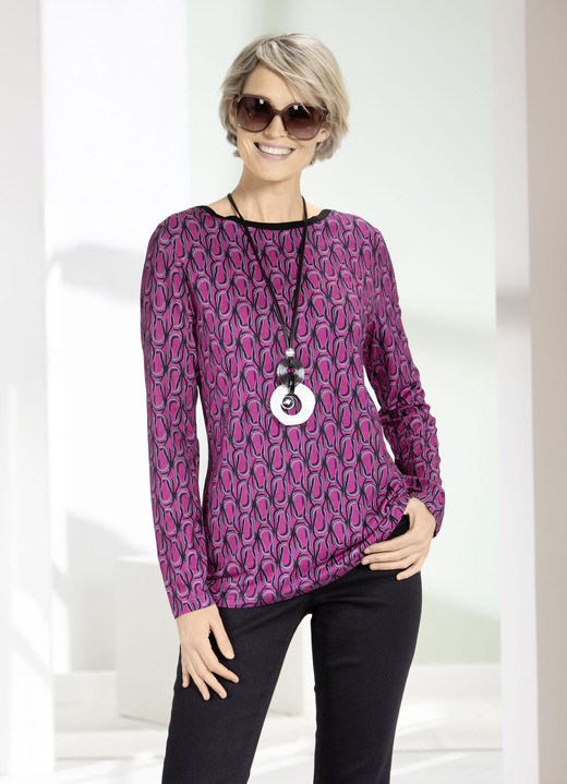 Langarm - Shirt mit U-Boot-Ausschnitt, in Größe 038 bis 054, in Farbe FUCHSIA-SCHWARZ Ansicht 3