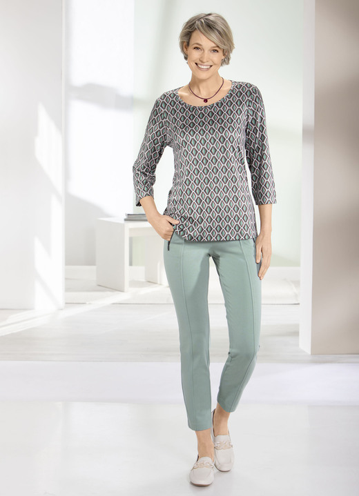 34-Arm - Shirt mit Allover-Druck in 2 Farben Ansicht 2 34-Arm - Shirt mit Allover-Druck in 2 Farben, in Größe 036 bis 054, in Farbe SALBEI-BRAUN-BEIGE Ansicht 2