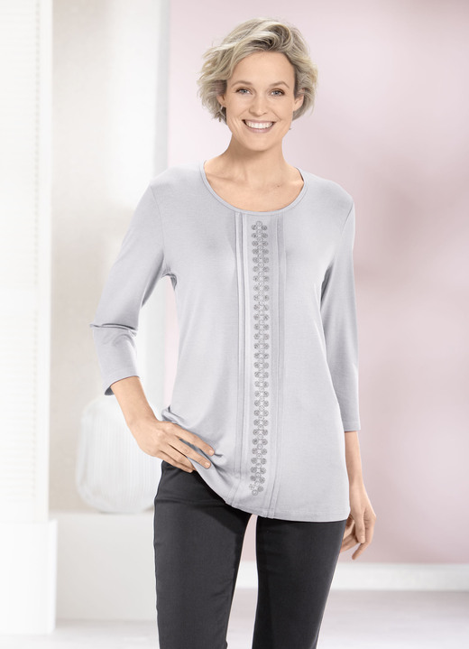 34-Arm - Shirt mit Biesen in 2 Farben, in Größe 038 bis 056, in Farbe SILBERGRAU Ansicht 1