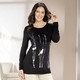 Langarm - Shirt mit platziertem Druck – Farbe SCHWARZ – Ansicht 1 Langarm - Shirt mit platziertem Druck, in Größe 038 bis 056, in Farbe SCHWARZ – Farbe SCHWARZ – Ansicht 1