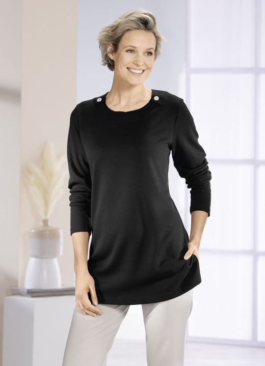 Langarm - Sweatshirt mit Zierknöpfen in 2 Farben, in Größe 040 bis 054, in Farbe ROT Ansicht 2