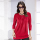 3/4-Arm - Longshirt mit dezenter Faltenlegung in 2 Farben – Farbe ROT 3/4-Arm - Longshirt mit dezenter Faltenlegung in 2 Farben, in Größe 038 bis 056, in Farbe ROT