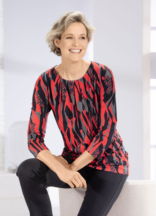 34-Arm - Shirt mit Schlingenknopfverschluss 34-Arm - Shirt mit Schlingenknopfverschluss, in Größe 036 bis 052, in Farbe ROT-GRAU-SCHWARZ