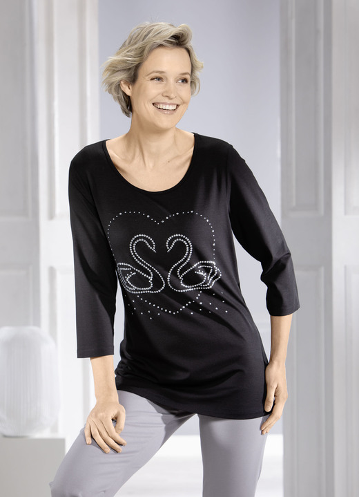 34-Arm - Shirt mit edler Strasszier, in Größe 038 bis 052, in Farbe SCHWARZ Ansicht 2