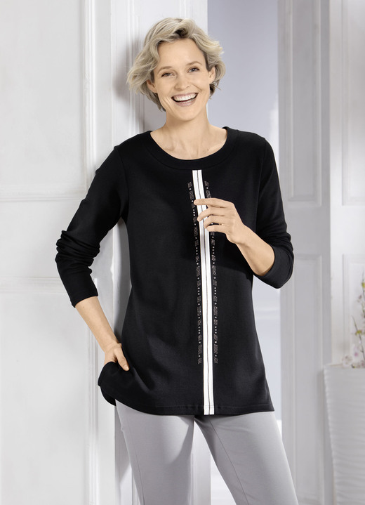 Shirts - Sweatshirt mit kontrastfarbenem Zierband Ansicht 2 Shirts - Sweatshirt mit kontrastfarbenem Zierband, in Größe 040 bis 054, in Farbe SCHWARZ Ansicht 2