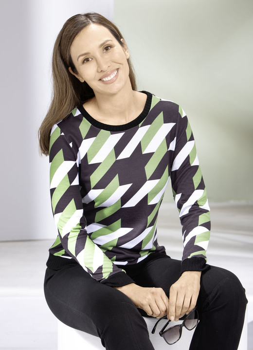 Damenmode - Tunika mit Rippenstrick, in Größe 036 bis 052, in Farbe PISTAZIE-BUNT Ansicht 1