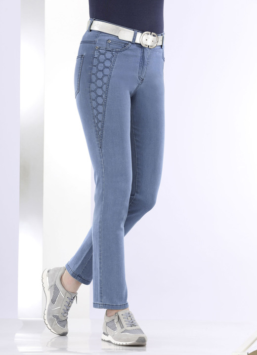 Hosen mit Knopf- und Reißverschluss - Jeans mit schöner Stickerei, in Größe 018 bis 052, in Farbe SCHWARZ Ansicht 6