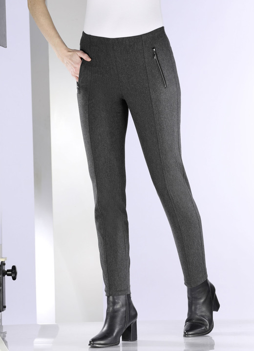 Hosen in Schlupfform - Hose mit Reißverschluss-Taschen, in Größe 018 bis 052, in Farbe ANTHRAZIT MELIERT Ansicht 3