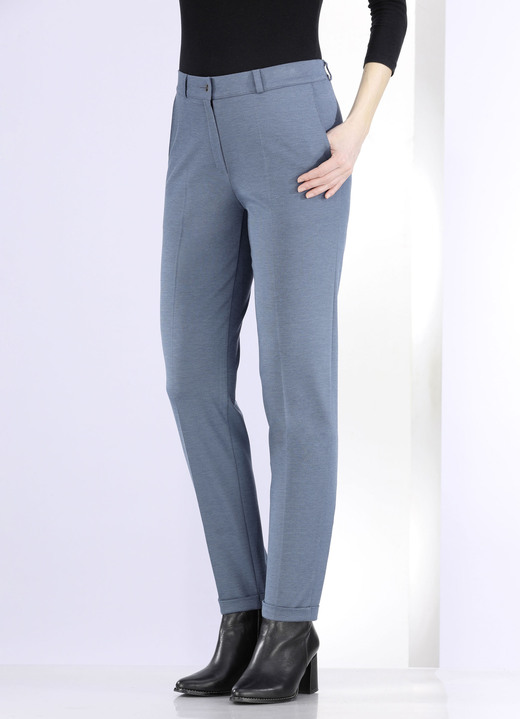 Hosen mit Knopf- und Reißverschluss - Hose mit rückwärtigem Dehnbundeinsatz, in Größe 018 bis 052, in Farbe JEANSBLAU MELIERT Ansicht 3