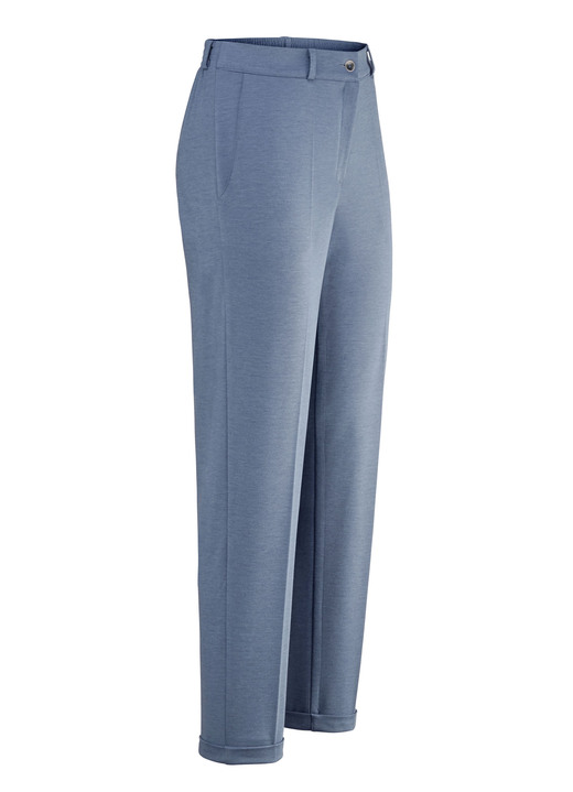 Hosen mit Knopf- und Reißverschluss - Hose mit rückwärtigem Dehnbundeinsatz Hosen mit Knopf- und Reißverschluss - Hose mit rückwärtigem Dehnbundeinsatz, in Größe 018 bis 052, in Farbe JEANSBLAU MELIERT