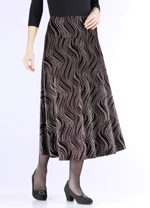 Röcke - Rock mit edel schimmerndem Glanzdruck, in Größe 018 bis 054, in Farbe SCHWARZ-BRAUN-MULTICOLOR Ansicht 1