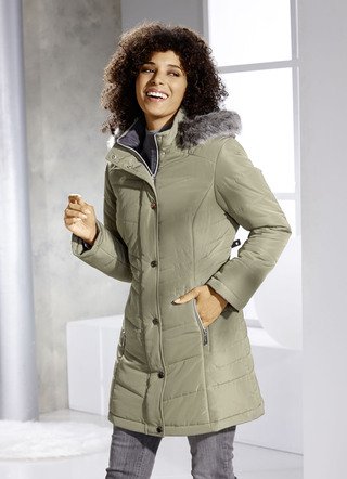 Longjacke mit abnehmbarem Kunstpelz-Besatz
