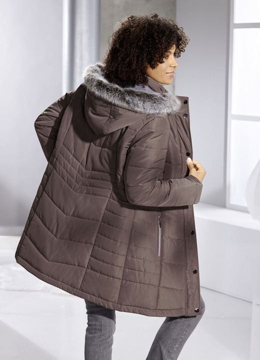 Winterjacken - Longjacke mit abnehmbarem Kunstpelz-Besatz, in Größe 038 bis 054, in Farbe HELLGRÜN Ansicht 4