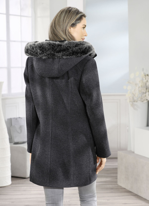 Damenmode - Longjacke mit abnehmbarer Kapuze, in Größe 019 bis 054, in Farbe DUNKELGRAU Ansicht 5