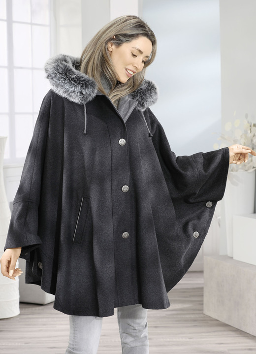 Wolljacken - Cape mit Knopfleiste Ansicht 2 Wolljacken - Cape mit Knopfleiste, in Größe 038 bis 060, in Farbe ANTHRAZIT Ansicht 2