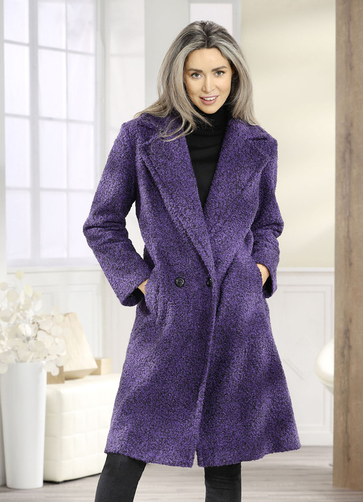 Wollmäntel - Mantel mit Knopfleiste, in Größe 036 bis 052, in Farbe LILA-SCHWARZ Ansicht 2