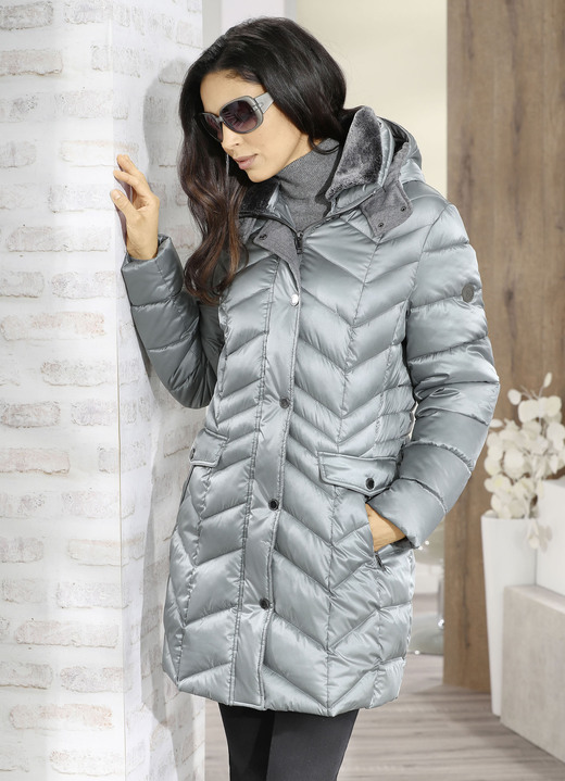 Damenmode - Jacke mit abnehmbarem Kunstpelz-Besatz am Kragen Damenmode - Jacke mit abnehmbarem Kunstpelz-Besatz am Kragen, in Größe 036 bis 052, in Farbe MINTGRÜN