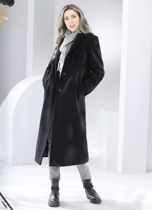 Wollmäntel - Mantel mit Knopfleiste, in Größe 036 bis 054, in Farbe SCHWARZ Ansicht 2