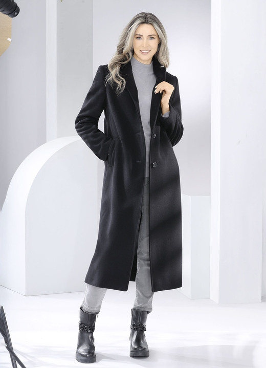 Wollmäntel - Mantel mit Knopfleiste, in Größe 036 bis 054, in Farbe SCHWARZ Ansicht 3