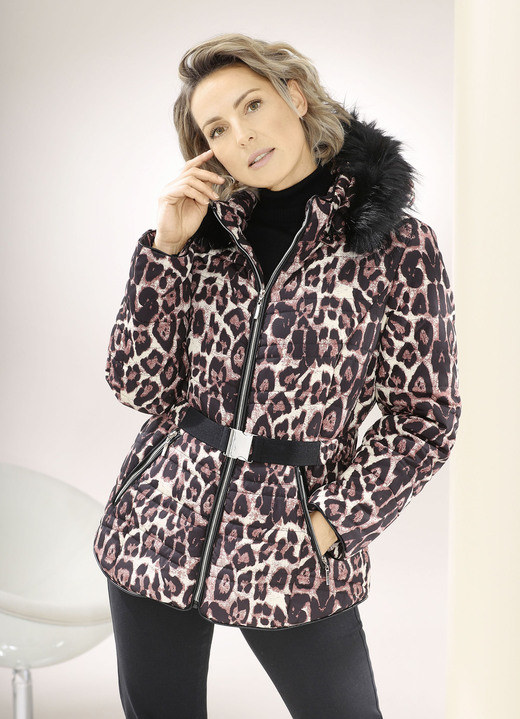 Winterjacken - Jacke mit Stretchgürtel Winterjacken - Jacke mit Stretchgürtel, in Größe 034 bis 050, in Farbe SCHWARZ-COGNAC