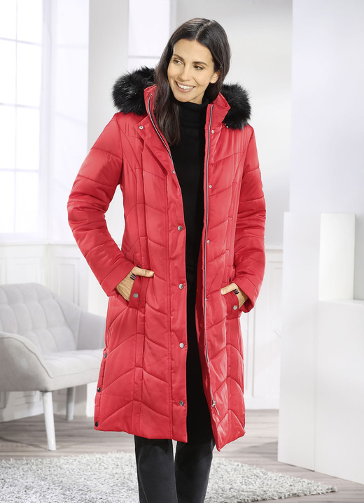 Wintermäntel - Mantel mit abnehmbarer Kapuze, in Größe 036 bis 054, in Farbe TOMATENROT Ansicht 2