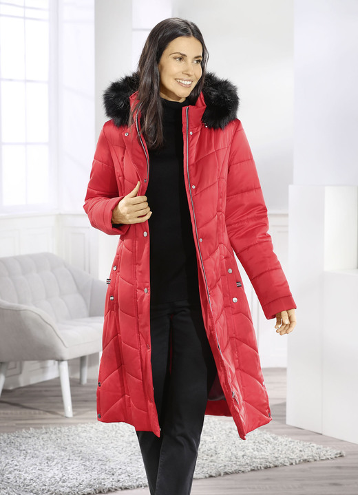 Wintermäntel - Mantel mit abnehmbarer Kapuze, in Größe 036 bis 054, in Farbe TOMATENROT Ansicht 4