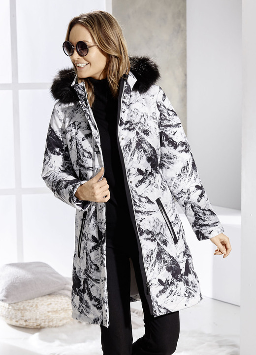 Wintermäntel - Kurzmantel mit abnehmbarer Kapuze Ansicht 3 Wintermäntel - Kurzmantel mit abnehmbarer Kapuze, in Größe 036 bis 054, in Farbe WEISS-SCHWARZ Ansicht 3