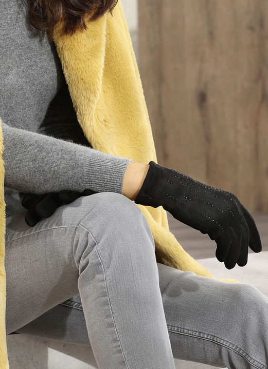 Handschuhe - Handschuh mit edel funkelnden Glitzer-Applikationen, in Farbe SCHWARZ Ansicht 4