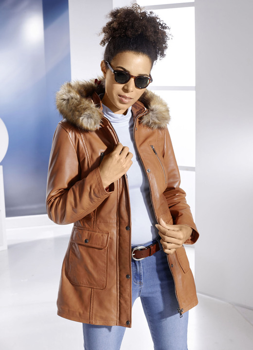 Lederjacken - Lederjacke mit Webpelzbesatz Ansicht 4 Lederjacken - Lederjacke mit Webpelzbesatz, in Größe 036 bis 050, in Farbe ANTIK COGNAC Ansicht 4