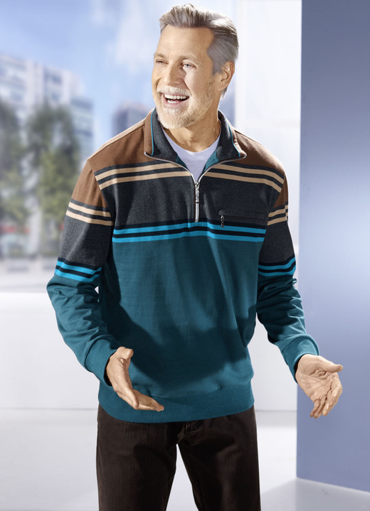 Shirts - Troyer aus reiner Baumwolle, in Größe 046 bis 062, in Farbe PETROL-ANTHRAZIT-BRAUN Ansicht 2