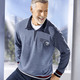 Sweatshirts - Troyer mit Druck im Vorderteil – Farbe BLAU MELIERT – Ansicht 2 Sweatshirts - Troyer mit Druck im Vorderteil, in Größe 046 bis 064, in Farbe BLAU MELIERT – Farbe BLAU MELIERT – Ansicht 2