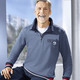 Sweatshirts - Troyer mit Druck im Vorderteil – Farbe BLAU MELIERT – Ansicht 1 Sweatshirts - Troyer mit Druck im Vorderteil, in Größe 046 bis 064, in Farbe BLAU MELIERT – Farbe BLAU MELIERT – Ansicht 1