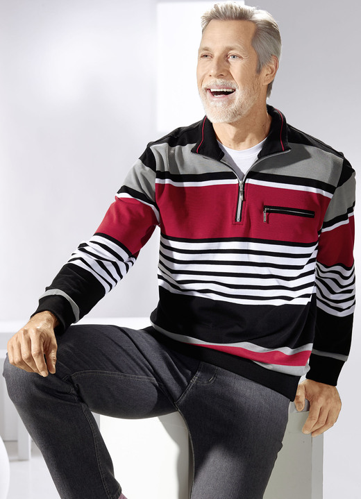 Sweatshirts - Troyer aus reiner Baumwolle, in Größe 046 bis 062, in Farbe SCHWARZ-WEIß-ROT-GRAU Ansicht 2