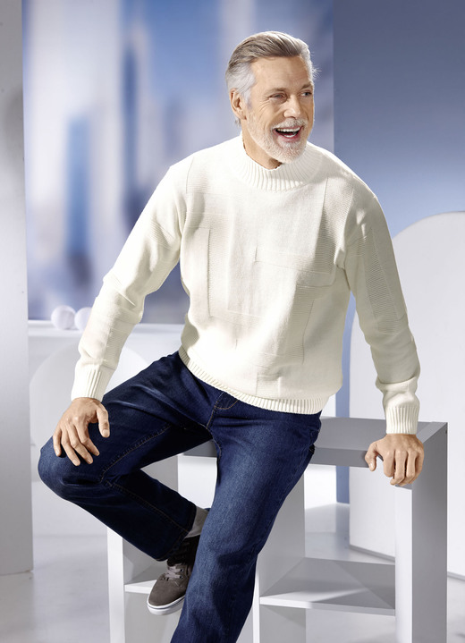 Uni - Pullover mit Strukturdessin in 3 Farben Ansicht 3 Uni - Pullover mit Strukturdessin in 3 Farben, in Größe 046 bis 062, in Farbe MARINE Ansicht 3