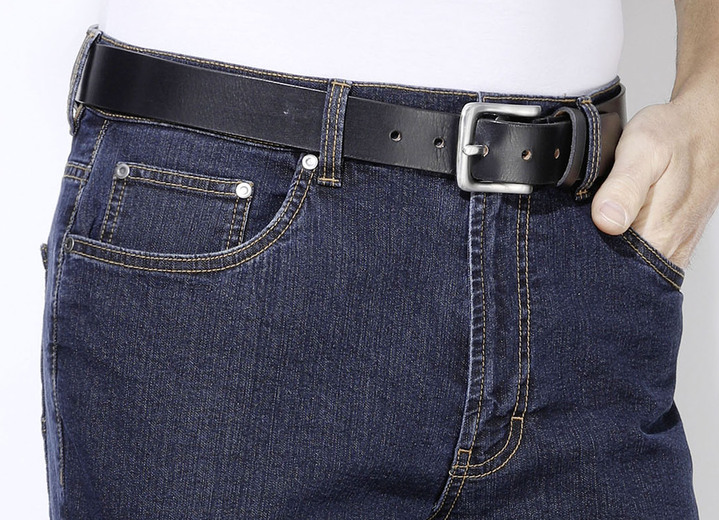 Gürtel - Klassicher Herren-Gürtel, aus Leder, 4 cm breit, in Größe 110 bis 130, in Farbe SCHWARZ Ansicht 2