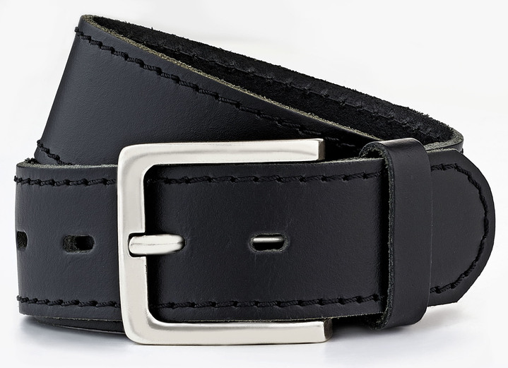 Gürtel - Klassicher Herren-Gürtel, aus Leder, 4 cm breit Gürtel - Klassicher Herren-Gürtel, aus Leder, 4 cm breit, in Größe 110 bis 130, in Farbe SCHWARZ