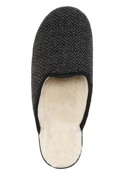 Hausschuhe - Textil-Pantoffel mit Warmfutter aus reiner Wolle, in Größe 040 bis 046, in Farbe ANTHRAZIT Ansicht 2