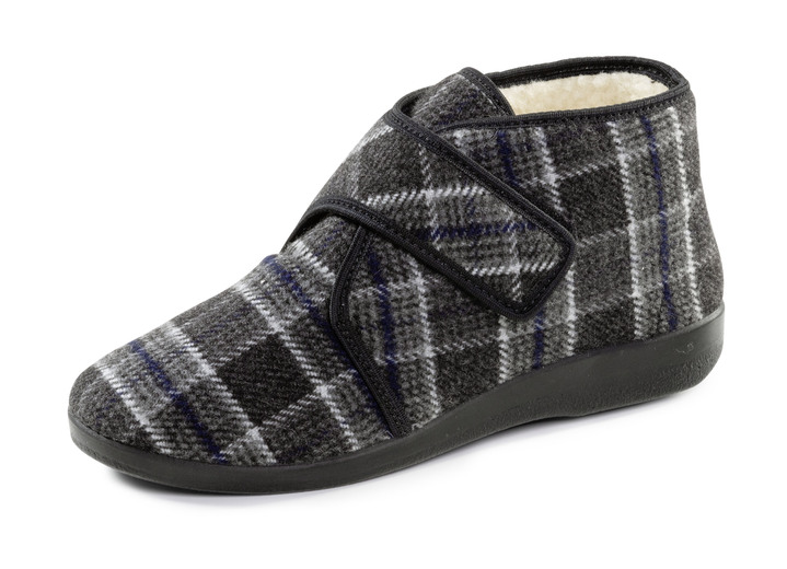 Hausschuhe - Stiefelette aus kariertem Textilmaterial, in Größe 040 bis 046, in Farbe BLAU Ansicht 4