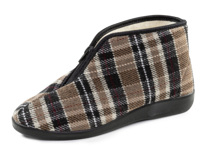 Schuhe - Stiefelette aus kariertem Textilmaterial, in Größe 040 bis 046, in Farbe BRAUN Ansicht 1