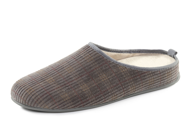 Hausschuhe - Textil-Pantoffel mit herausnehmbarem Fußbett, in Größe 040 bis 046, in Farbe GRAU Ansicht 1