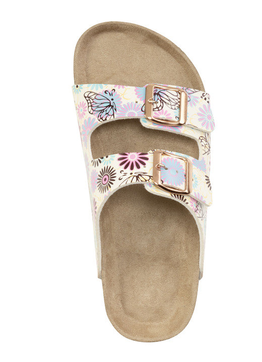 - Pantolette in verspielt bedrucktem Dessin, in Größe 036 bis 042, in Farbe ECRU-BUNT Ansicht 2