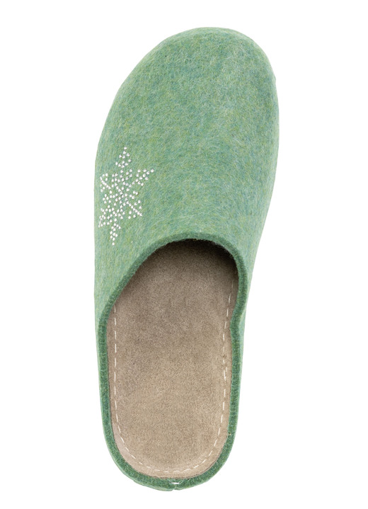 Hausschuhe - Laurina Pantoffel mit pfiffiger Nietenzier, in Größe 036 bis 042, in Farbe KARIBIKGRÜN Ansicht 2