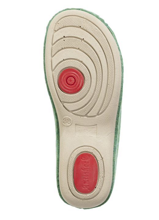 Hausschuhe - Laurina Pantoffel mit pfiffiger Nietenzier, in Größe 036 bis 042, in Farbe KARIBIKGRÜN Ansicht 3