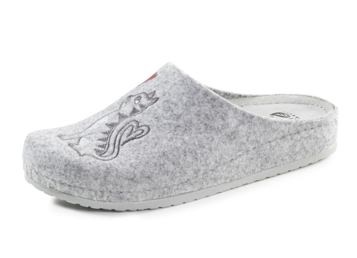 Damenmode - Mubb Pantoffel mit niedlichem Katzenmotiv, in Größe 036 bis 042, in Farbe HELLGRAU Ansicht 1