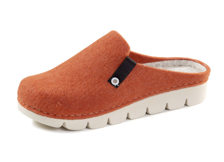 Damenmode - Laurina, trendige Damen-Hausschuhe, Weite G, mit anatomisch geformtem Fußbett, in Größe 036 bis 042, in Farbe ORANGE Ansicht 1